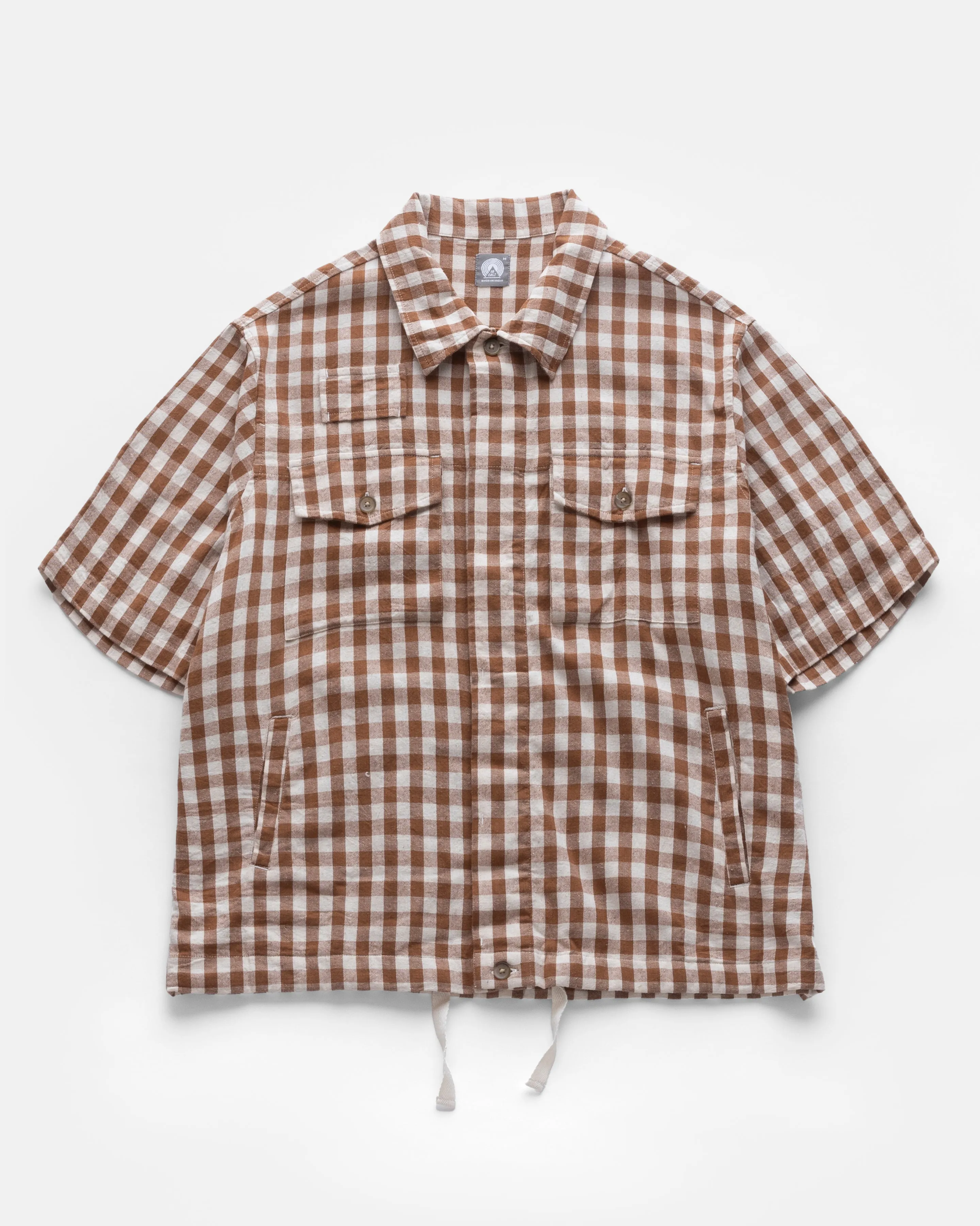 SS CAM SHIRT - ECRU / BRONZE HANDWOVEN COTTON GINGHAM