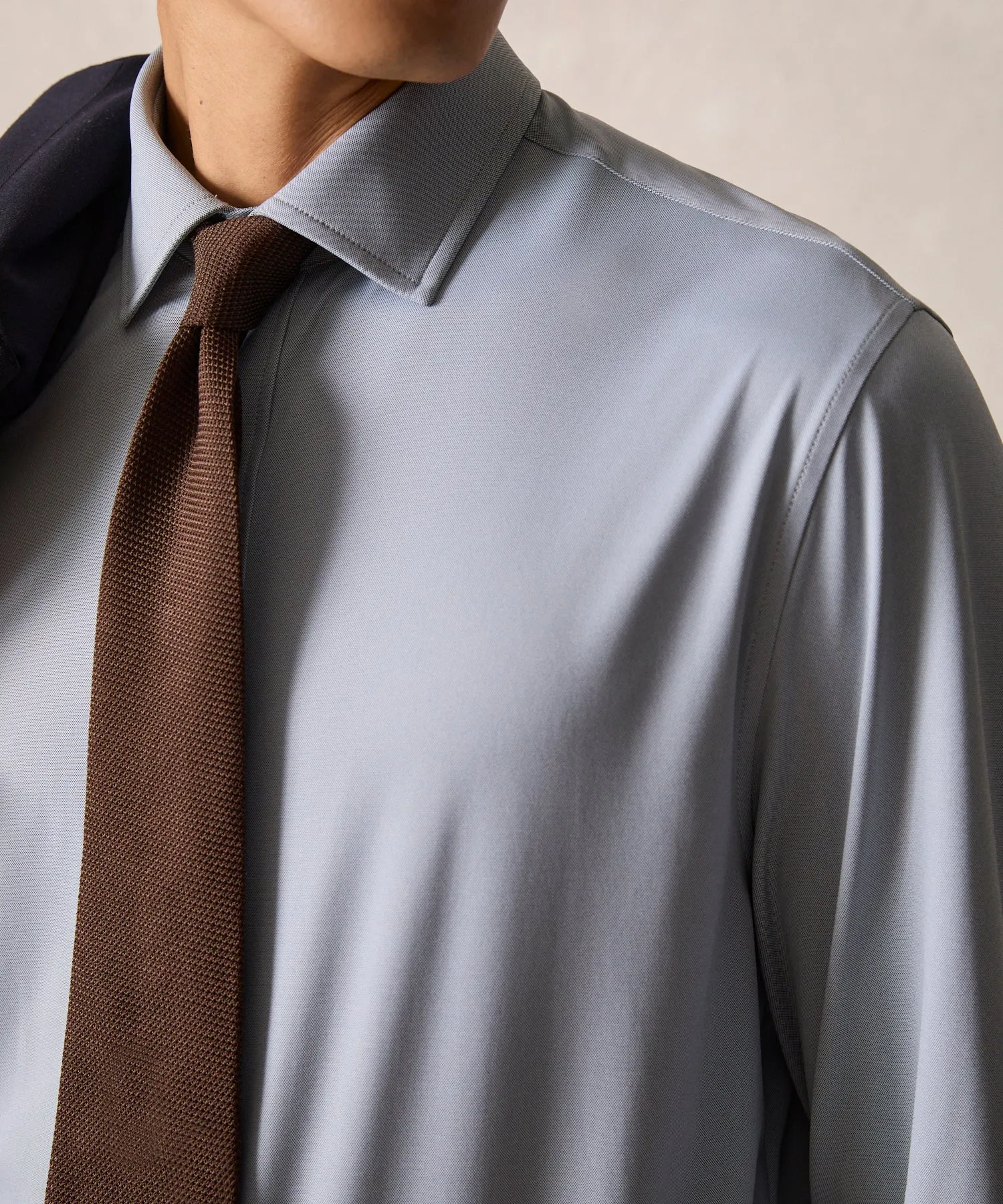 Stretch Knit Spread Collar Dress Shirt in Grey