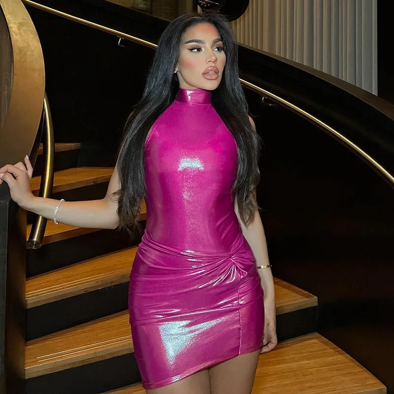 Territory dress to impress codes 2024 Autumn New Fashion Personalized Solid Color Glossy Glossy Lace-up Tight Waist Hip Pleated Short Dress