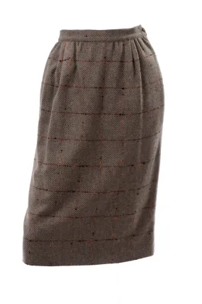 Valentino Vintage Windowpane Tweed Brown Wool Skirt Size 8