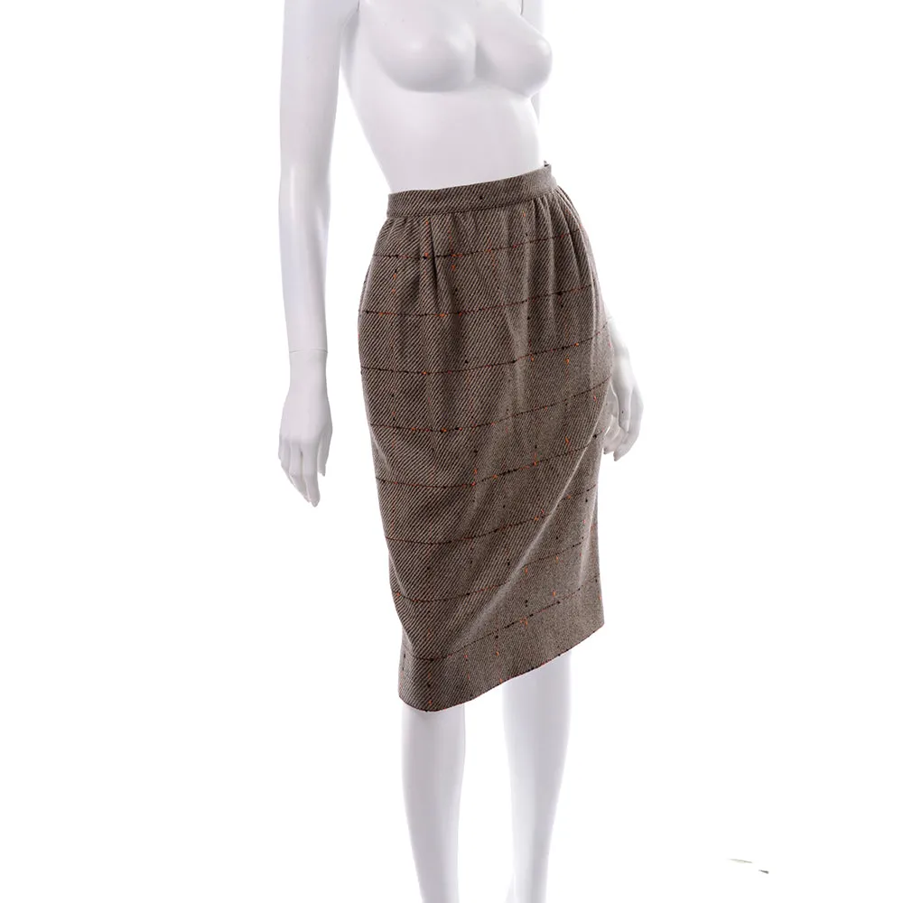 Valentino Vintage Windowpane Tweed Brown Wool Skirt Size 8
