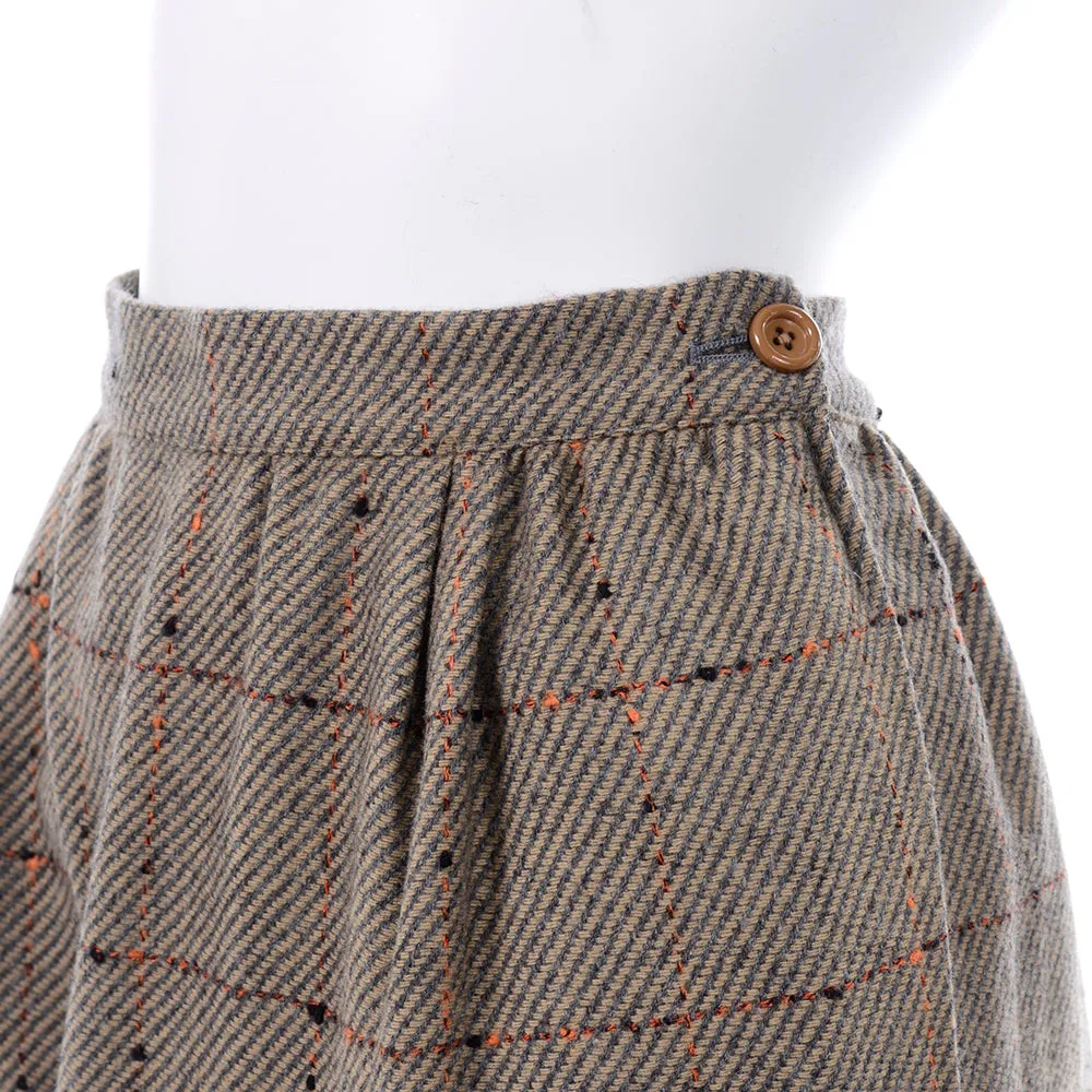 Valentino Vintage Windowpane Tweed Brown Wool Skirt Size 8