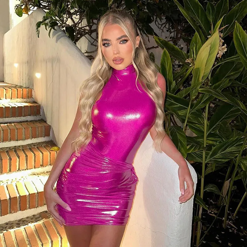 Vevesc dress to impress codes 2024 Autumn New Fashion Personalized Solid Color Glossy Glossy Lace-up Tight Waist Hip Pleated Short Dress