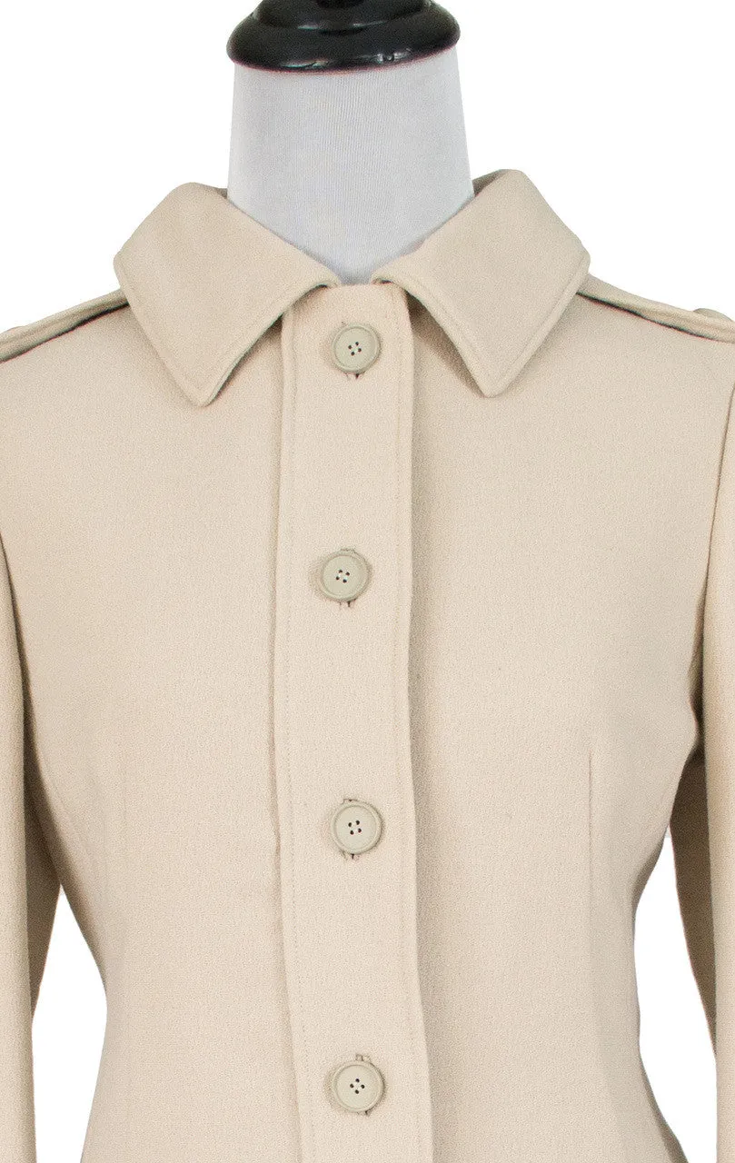 Vintage 1960s Geoffrey Beene designer beige wool coat dress