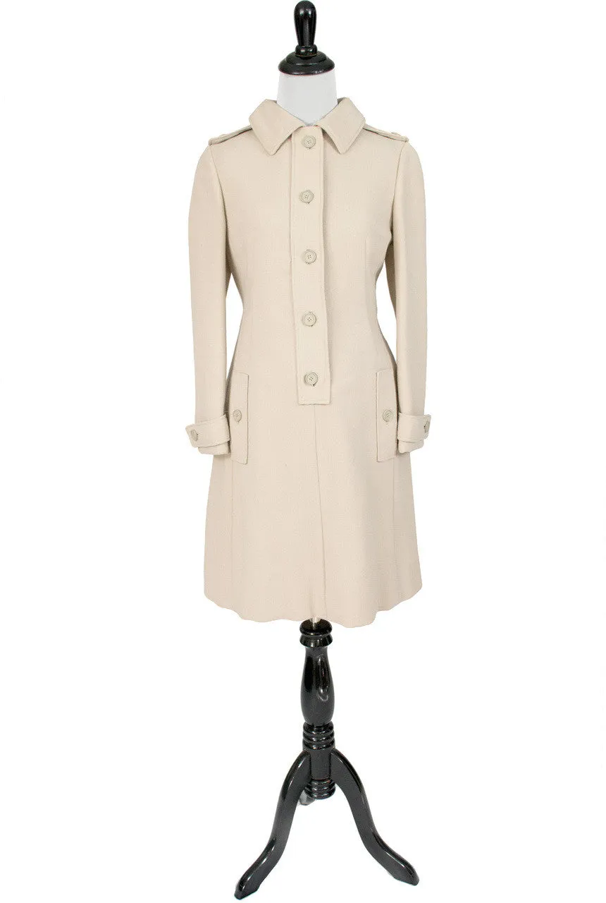 Vintage 1960s Geoffrey Beene designer beige wool coat dress