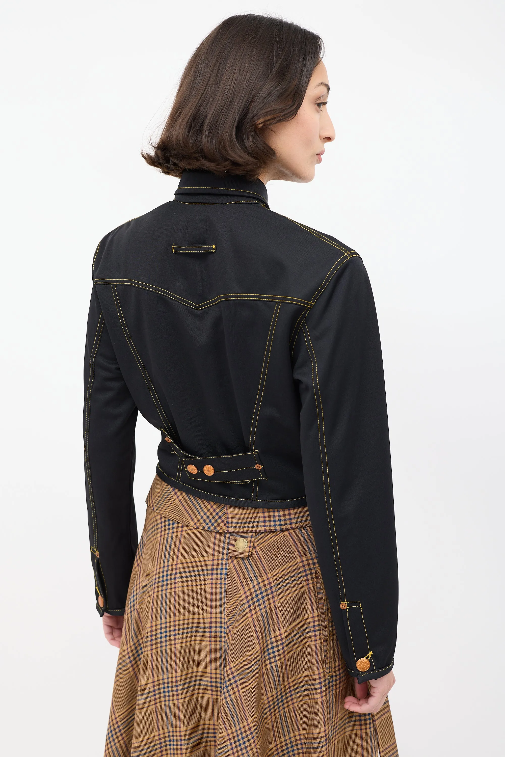 Vintage Black Contrast Stitch Cropped Jacket