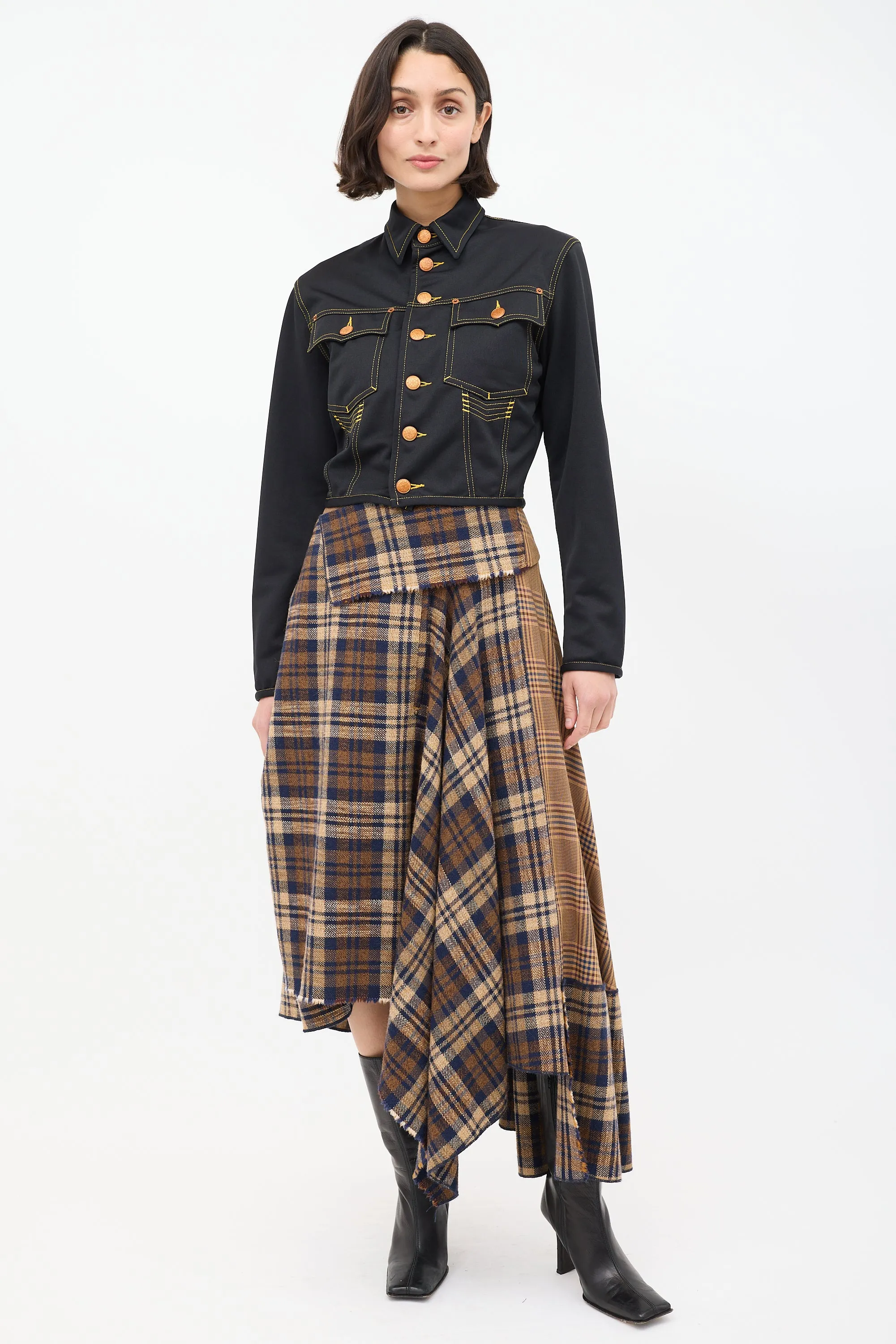 Vintage Black Contrast Stitch Cropped Jacket