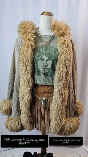 Vintage Penny Lane shearling coat with hood suede & sheepskin size 11
