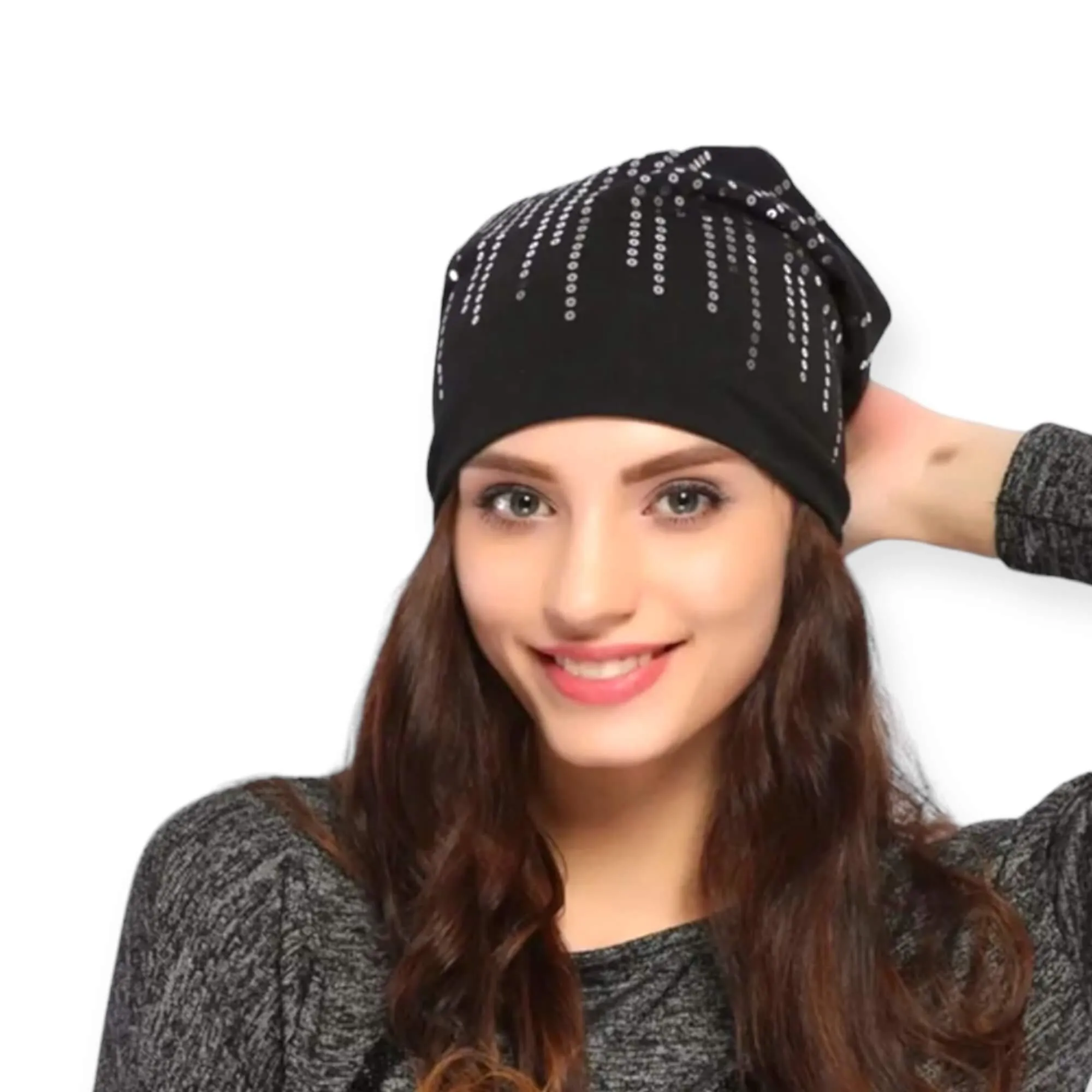 Waterfall Sequins Jersey Beanie Caps