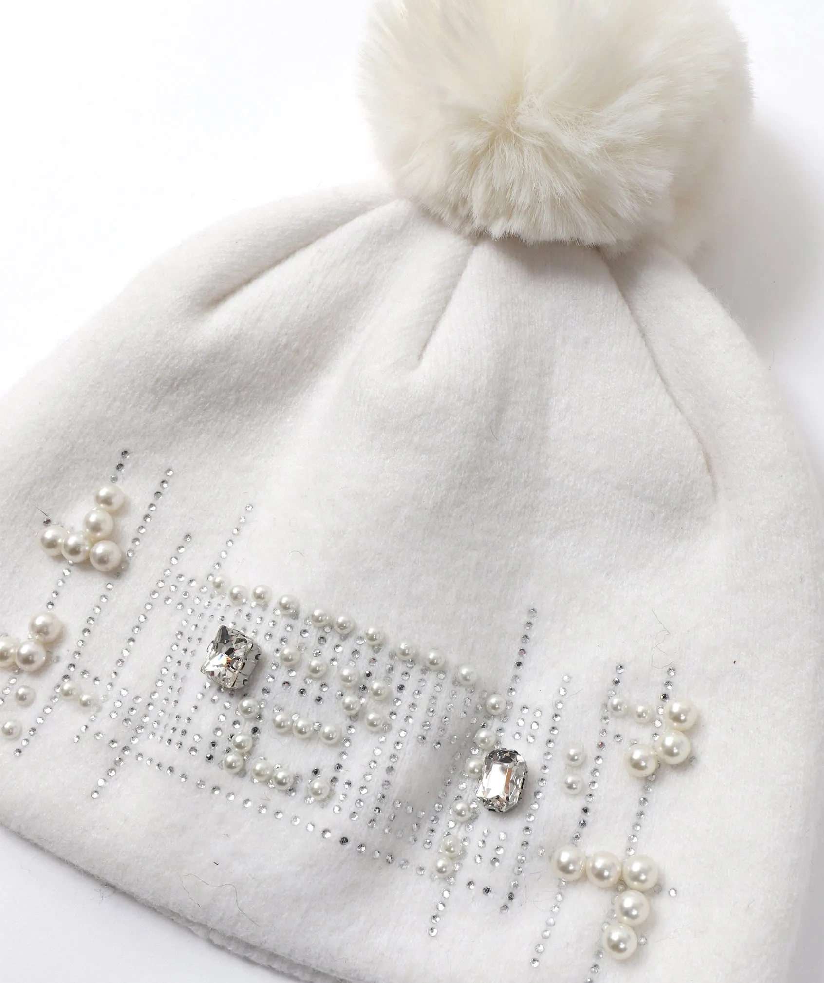 White Mini Pearl Embellished Beanie