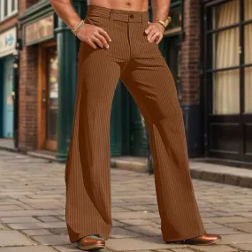 Wiaofellas  -  Corduroy Comfortable Business Flared Pants Men Casual Solid Color Fashion Trousers witn Pocket Daily Elegant Loose Trousers