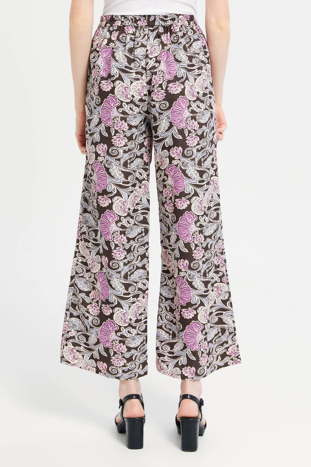 Women Brown And Lilac Printed Pants