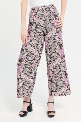 Women Brown And Lilac Printed Pants