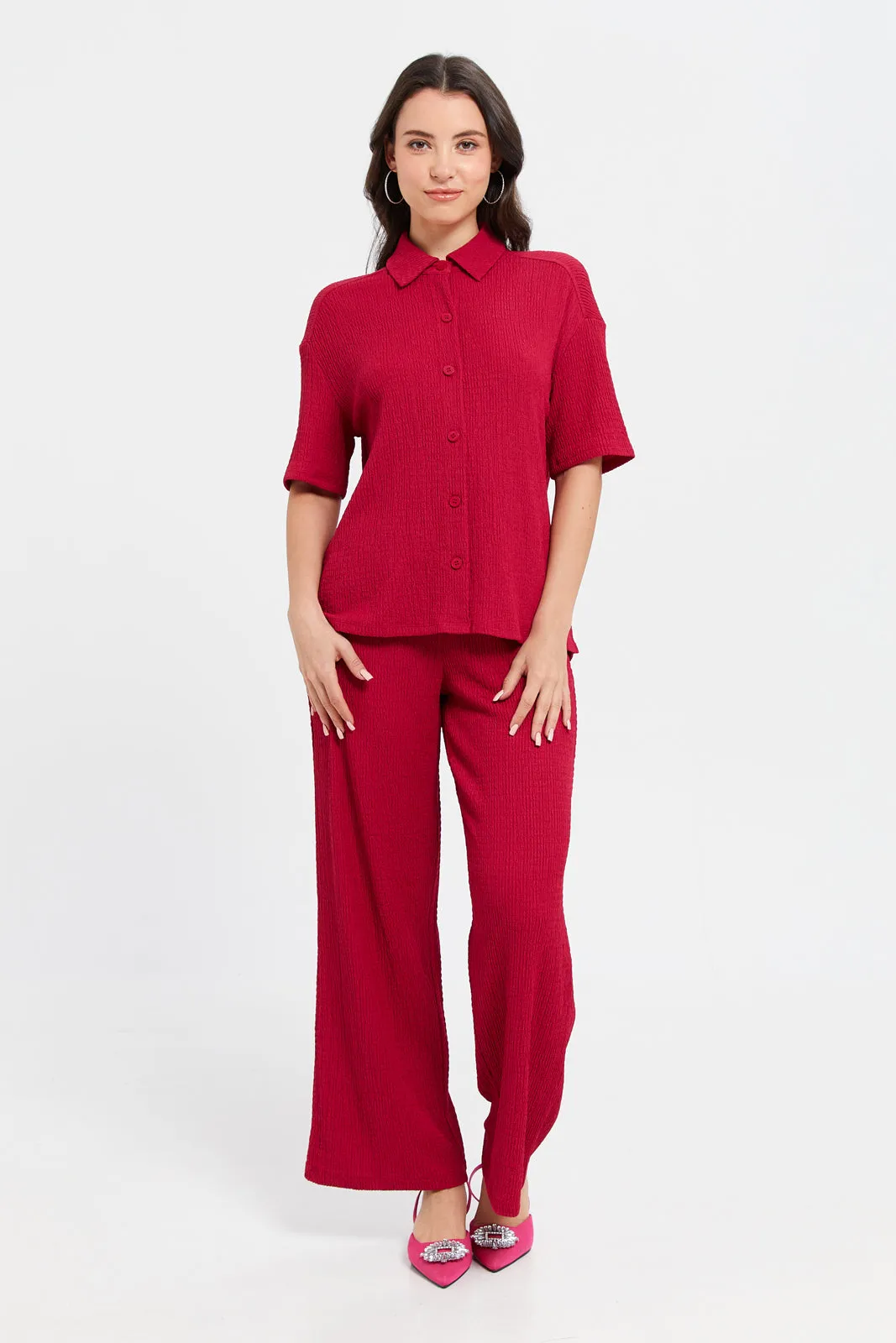 Women Fuchsia Textured Top
