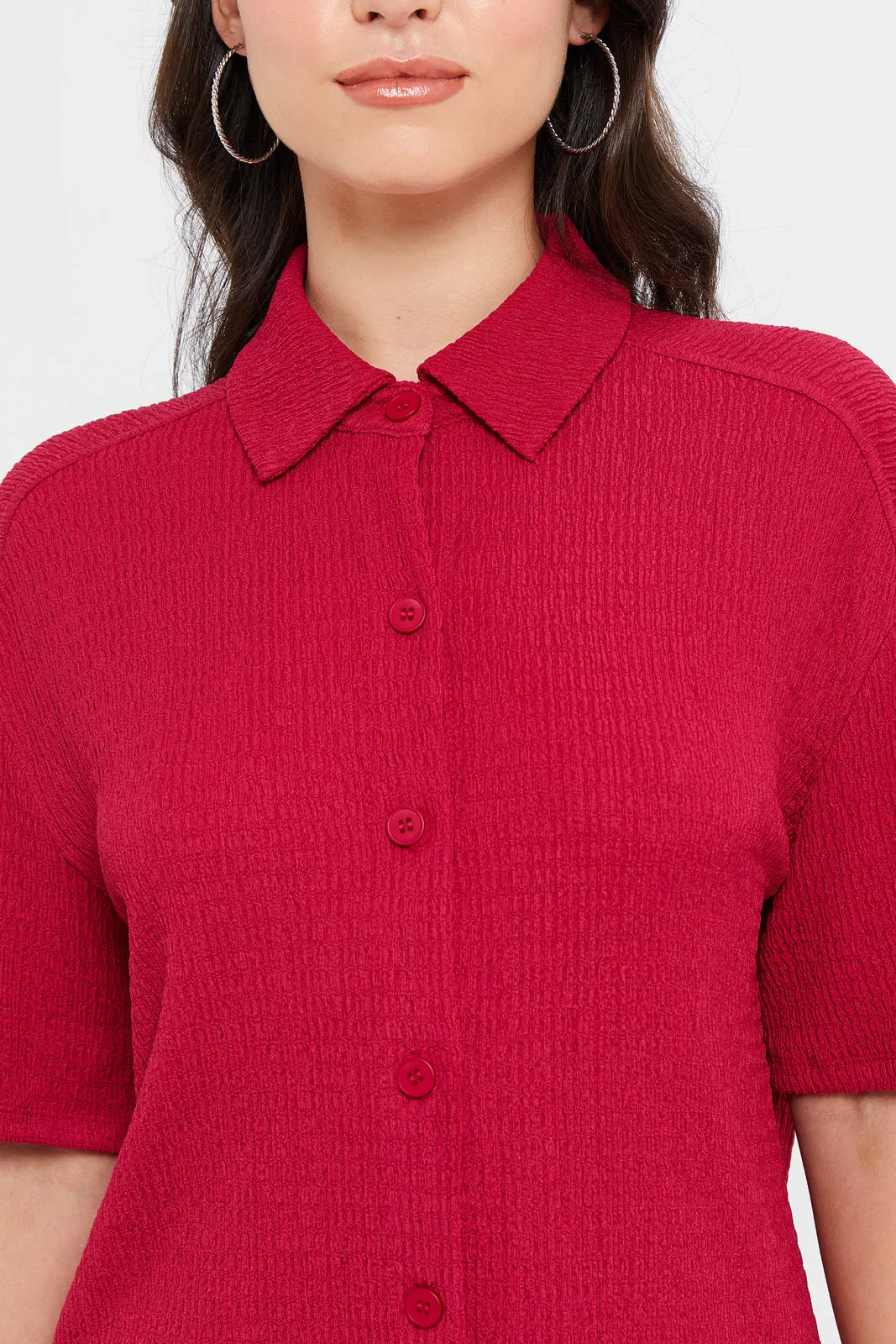 Women Fuchsia Textured Top