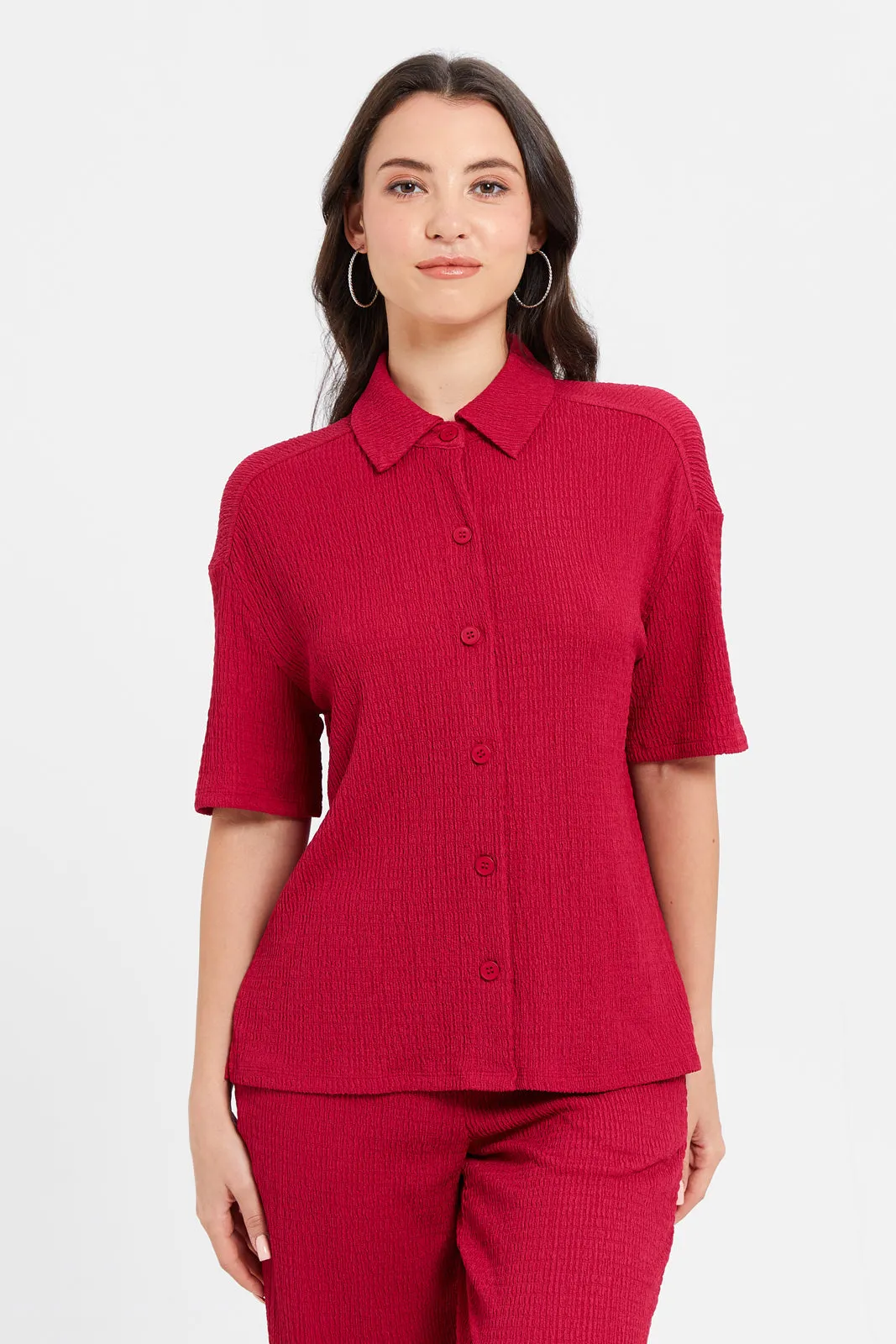 Women Fuchsia Textured Top