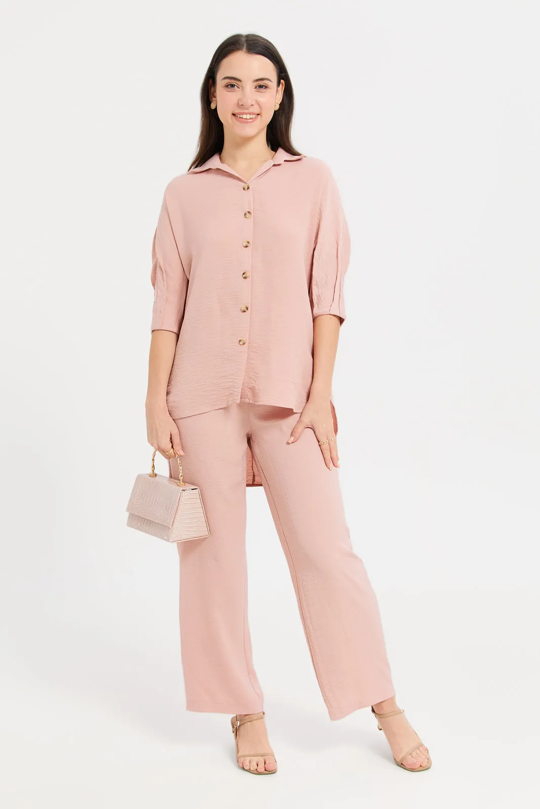 Women Pink Blush Wide Leg Elasticated Waist Trouser