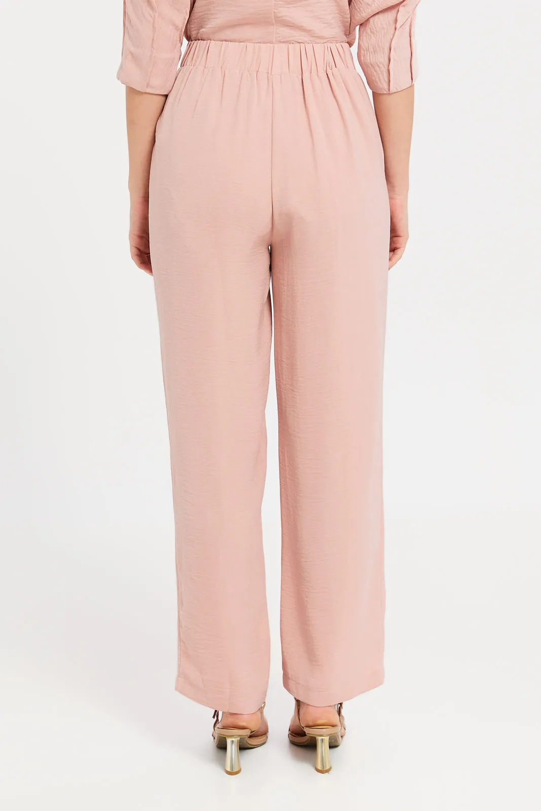 Women Pink Blush Wide Leg Elasticated Waist Trouser