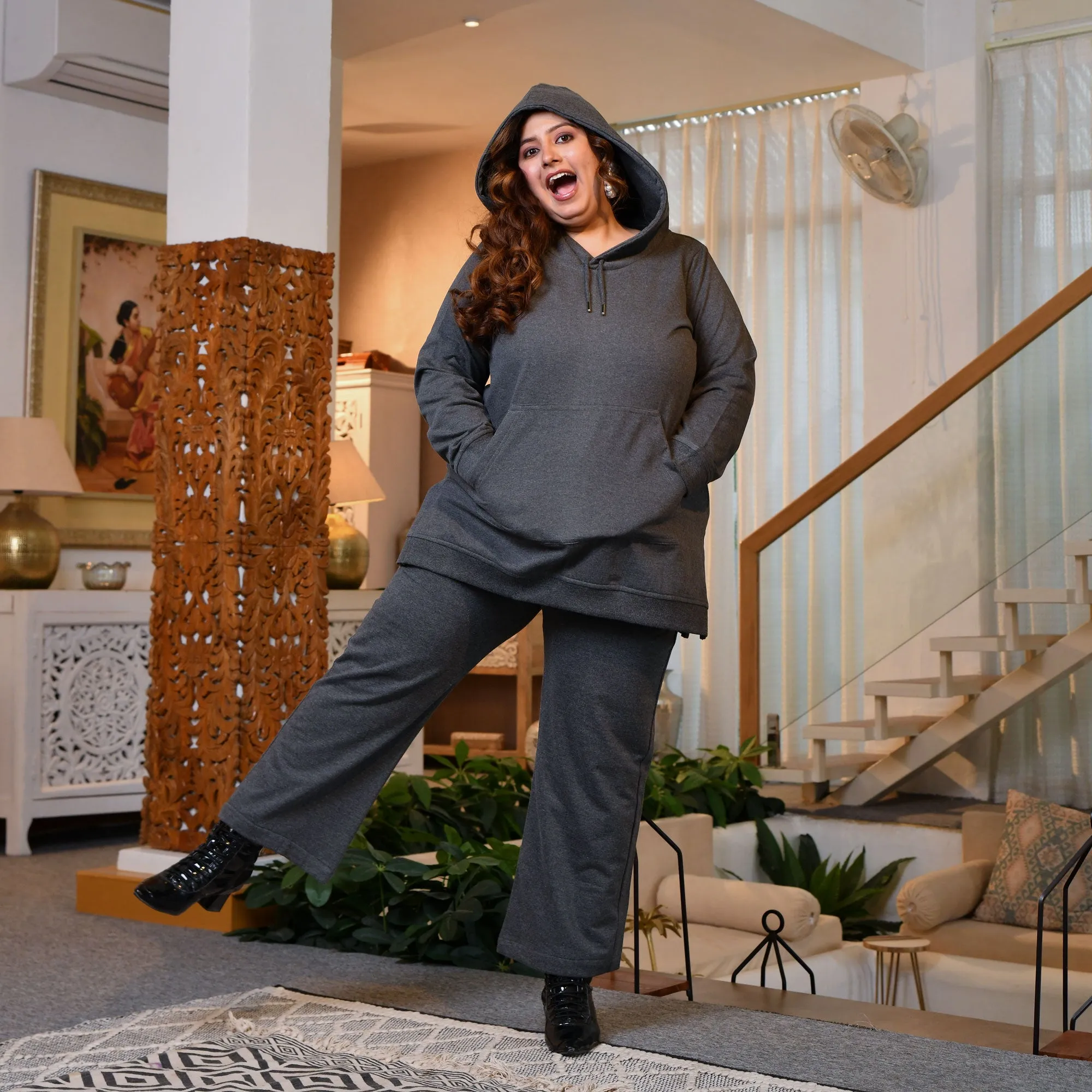 Woollen Fleece Pullover Hoodie Co-ord Set