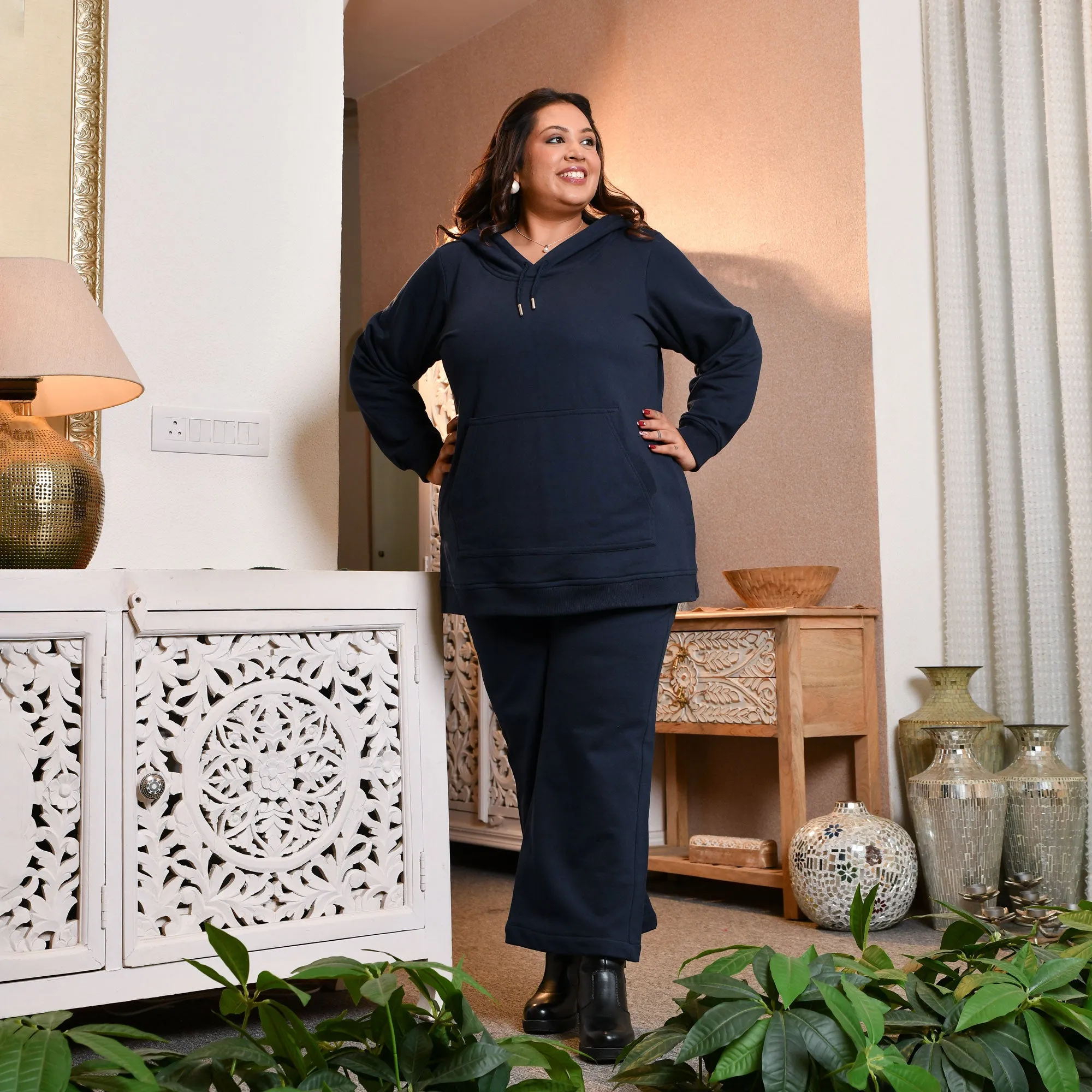 Woollen Fleece Pullover Hoodie Co-ord Set