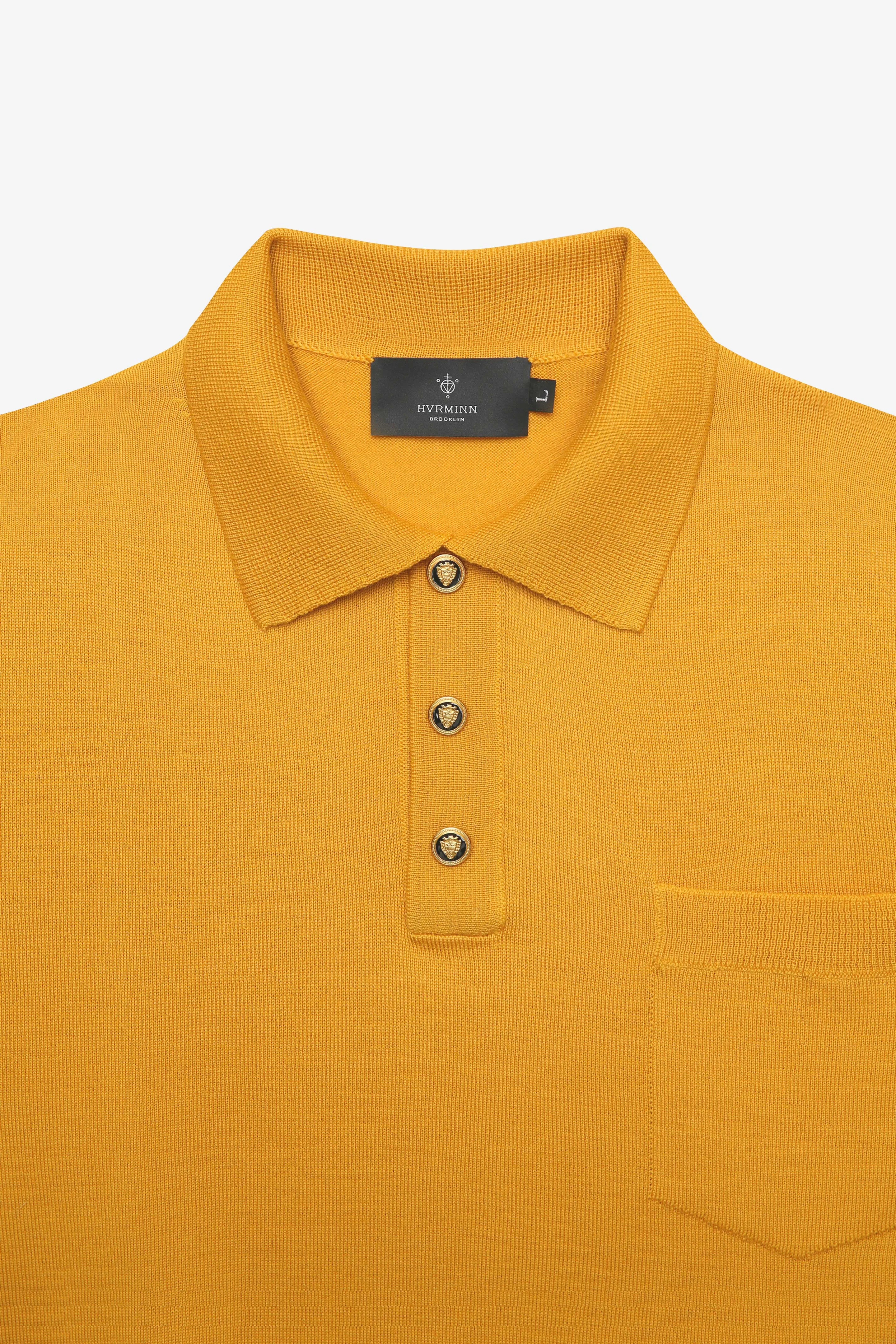 YELLOW POLO SWEATER W. GOLD BUTTONS