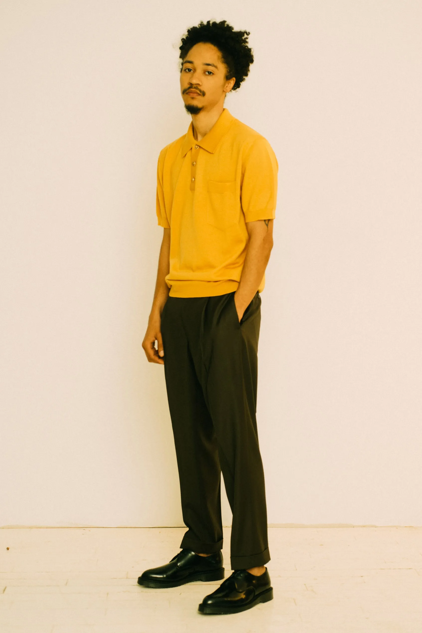YELLOW POLO SWEATER W. GOLD BUTTONS