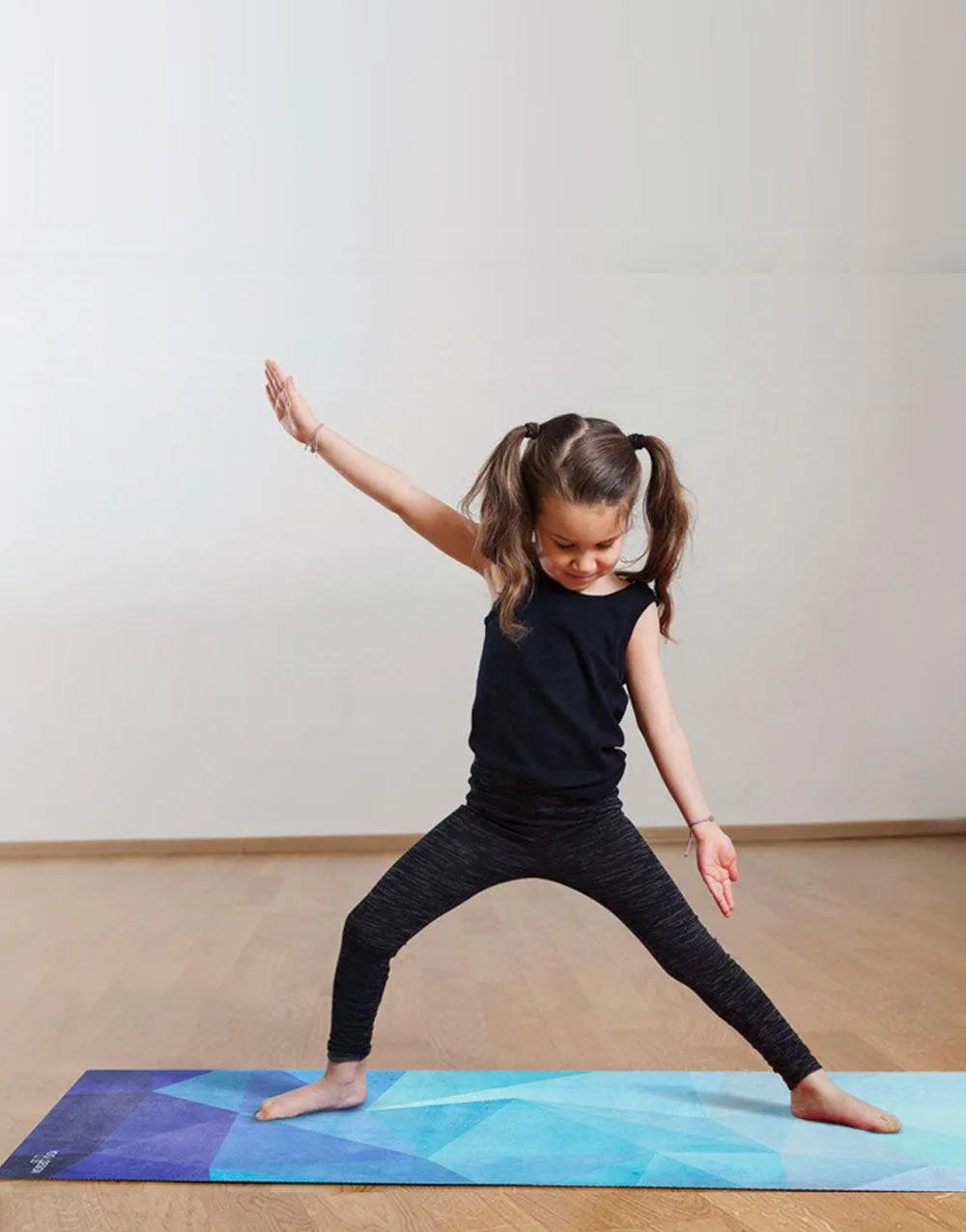 Yoga Design Lab - Combo Yoga Mat - 2-in-1 (Mat   Towel) - Kids Geo Blue - Lightweight, Ultra-Soft